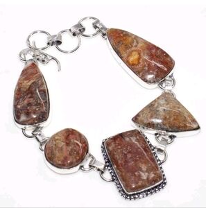 Mexican Laguna Lace Agate Gemstone 925 Sterling Silver Handmade  Bracelet